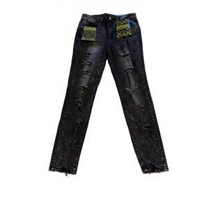 ELITE JEANS JUNIORS‎  BLACK ACID WASH DISTRESSED SIZE 9 DENIM STRETCH WAIST
